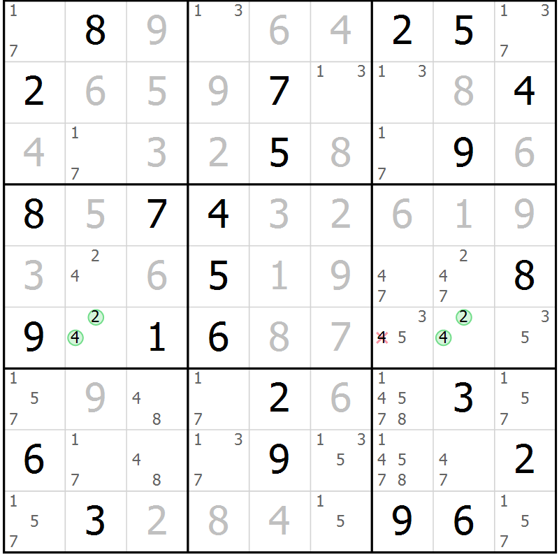 Position des candidats pour la solution de la Gr 67 page 70 du magazine de sudoku Virtuose n° 108