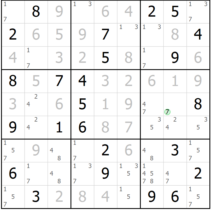 Position des candidats pour la solution de la Gr 67 page 70 du magazine de sudoku Virtuose n° 108