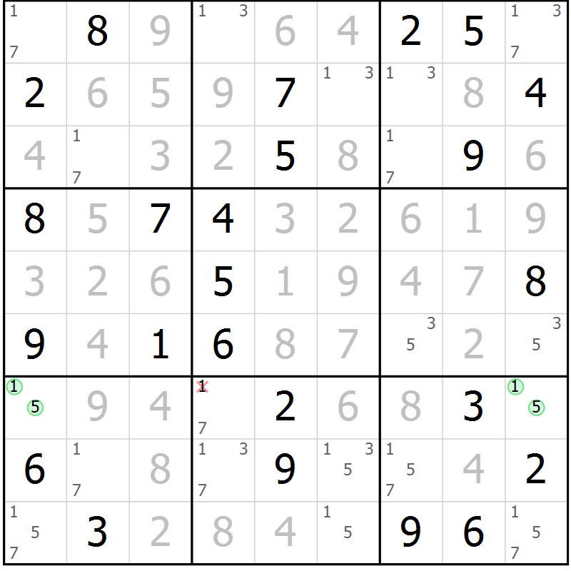 Position des candidats pour la solution de la Gr 67 page 70 du magazine de sudoku Virtuose n° 108