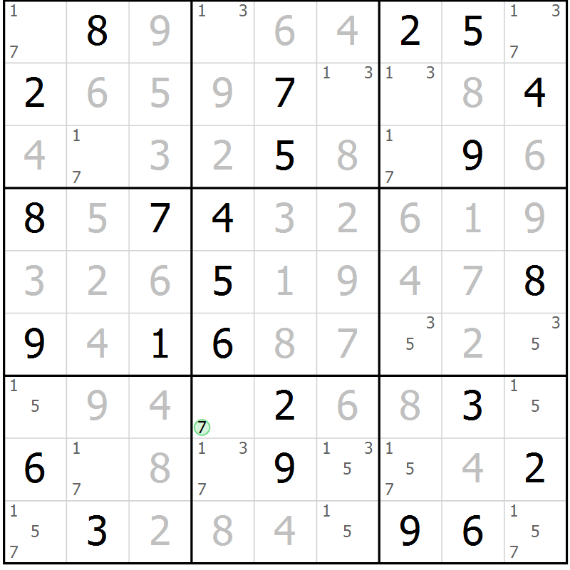 Position des candidats pour la solution de la Gr 67 page 70 du magazine de sudoku Virtuose n° 108
