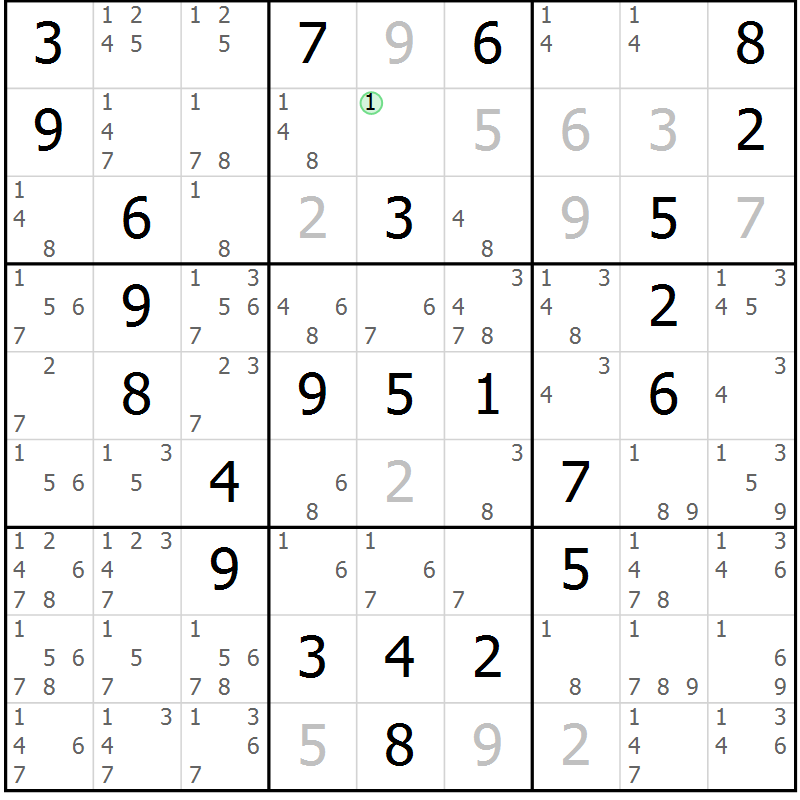 Position des candidats pour la solution de la Gr 68 page 71 du magazine de sudoku Virtuose n° 108
