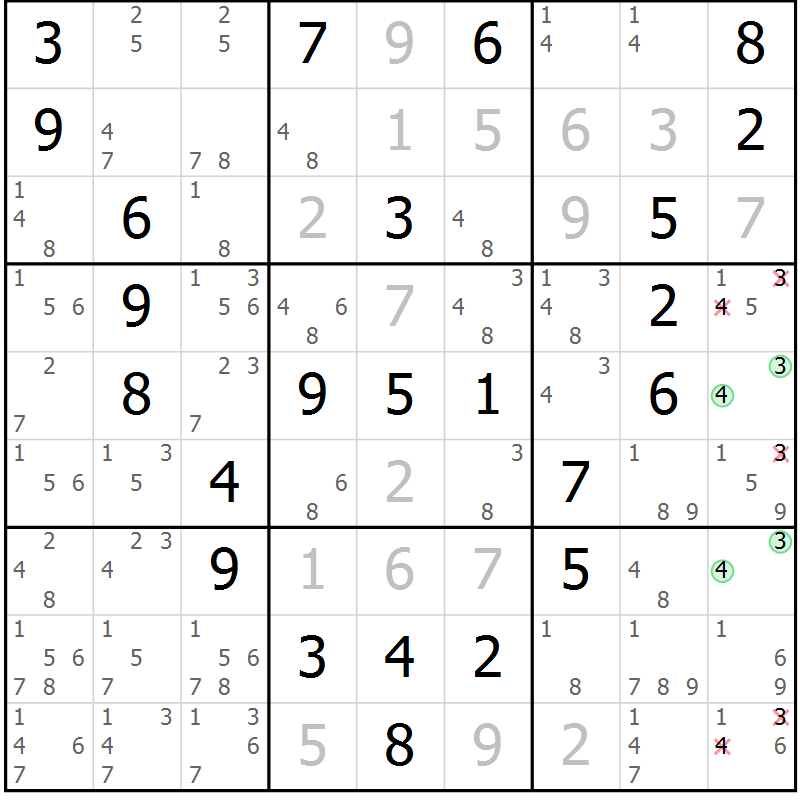 Position des candidats pour la solution de la Gr 68 page 71 du magazine de sudoku Virtuose n° 108