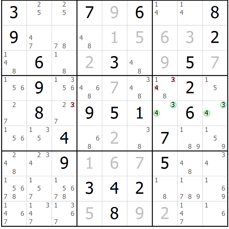 Position des candidats pour la solution de la Gr 68 page 71 du magazine de sudoku Virtuose n° 108
