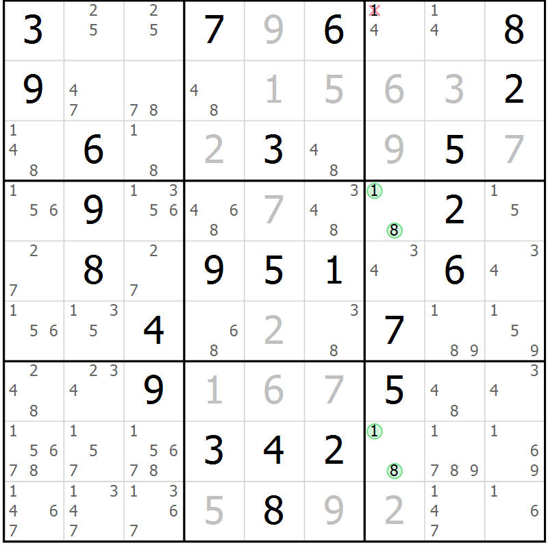 Position des candidats pour la solution de la Gr 68 page 71 du magazine de sudoku Virtuose n° 108