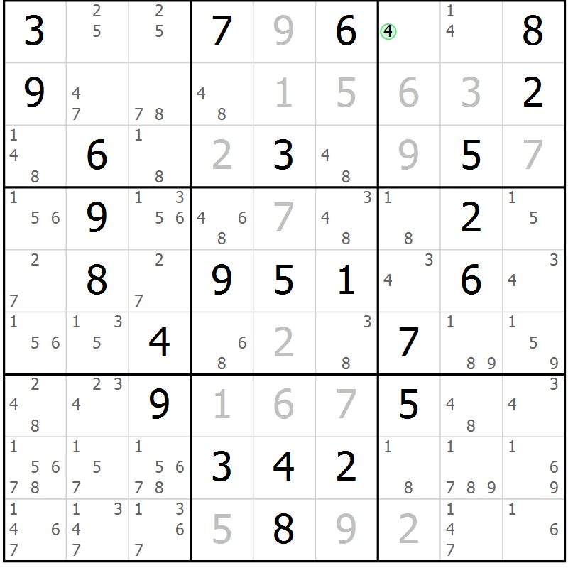 Position des candidats pour la solution de la Gr 68 page 71 du magazine de sudoku Virtuose n° 108