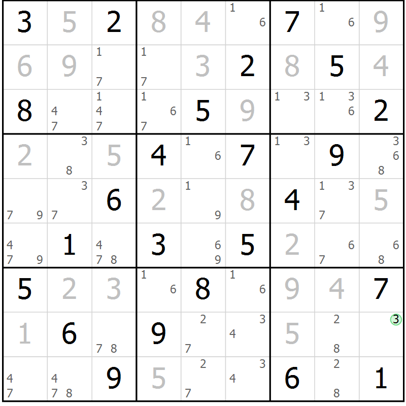 Position des candidats pour la solution de la Gr 69 page 72 du magazine de sudoku Virtuose n° 108