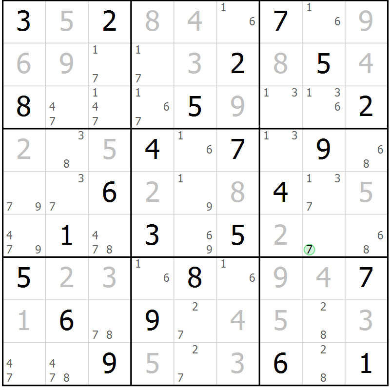 Position des candidats pour la solution de la Gr 69 page 72 du magazine de sudoku Virtuose n° 108