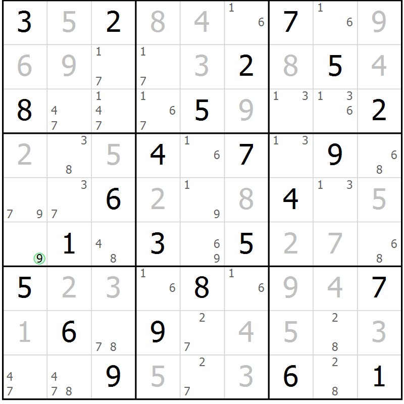 Position des candidats pour la solution de la Gr 69 page 72 du magazine de sudoku Virtuose n° 108