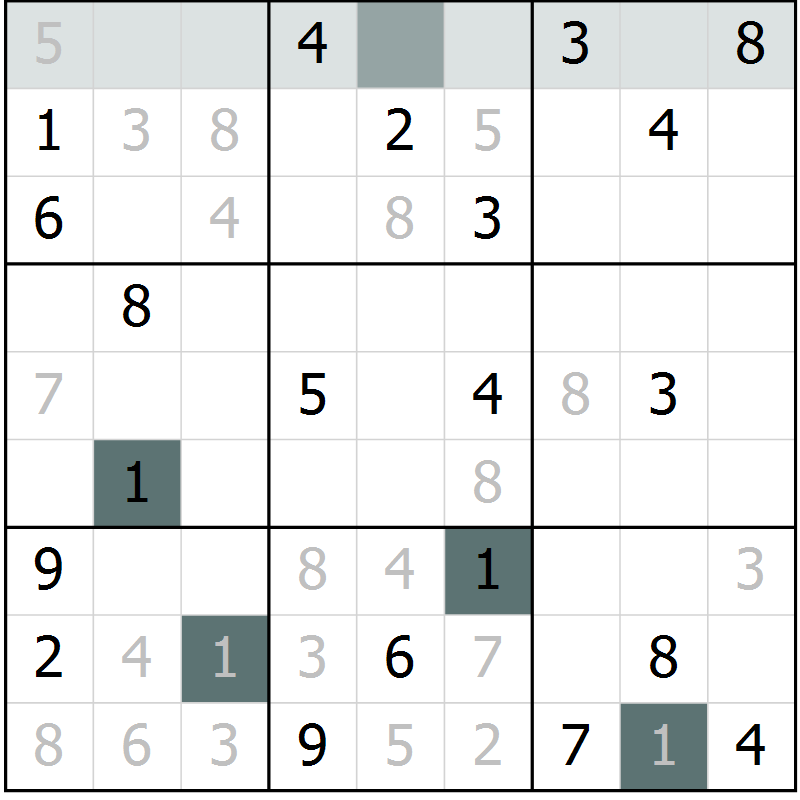 Position des candidats pour la solution de la Gr 7 page 10 du magazine de sudoku Virtuose n° 108