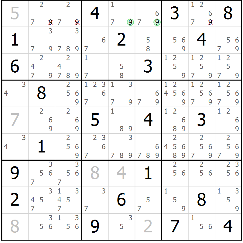 Position des candidats pour la solution de la Gr 7 page 10 du magazine de sudoku Virtuose n° 108