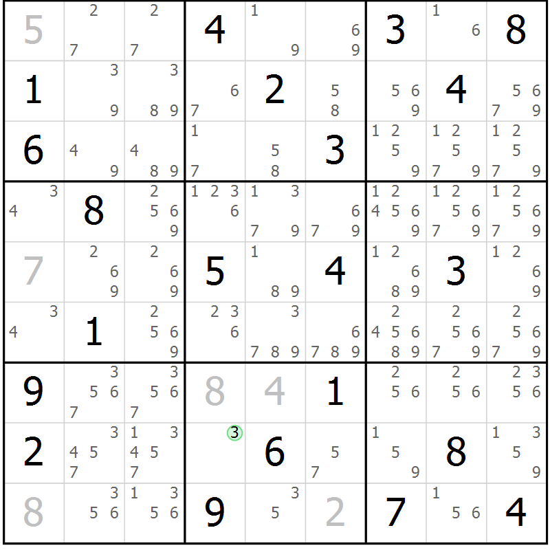 Position des candidats pour la solution de la Gr 7 page 10 du magazine de sudoku Virtuose n° 108