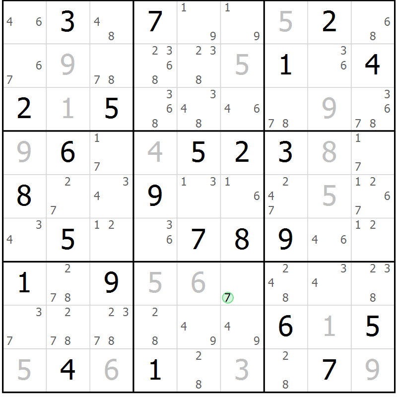 Position des candidats pour la solution de la Gr 70 page 73 du magazine de sudoku Virtuose n° 108