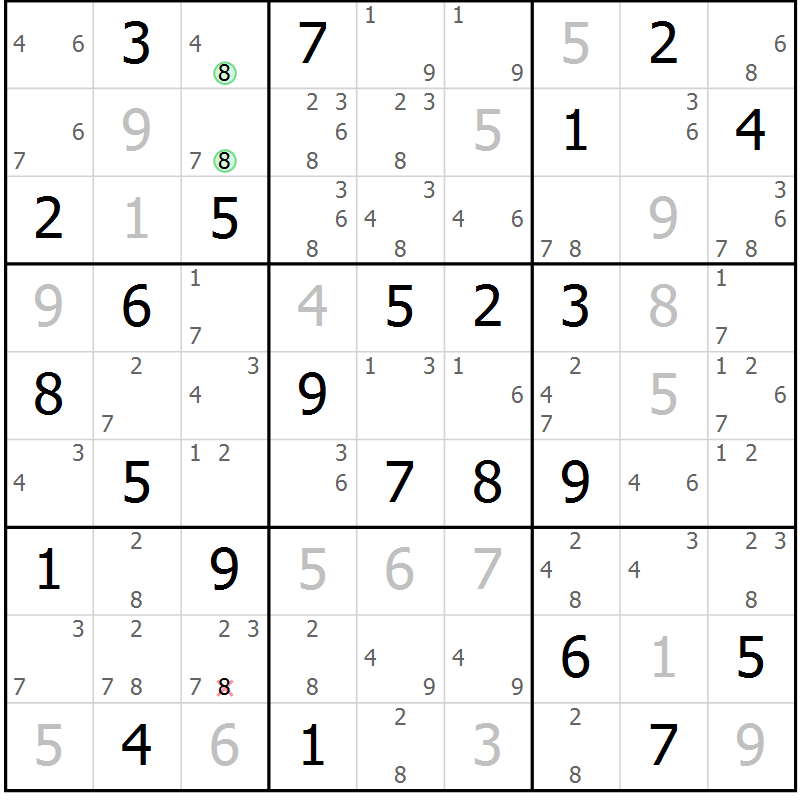 Position des candidats pour la solution de la Gr 70 page 73 du magazine de sudoku Virtuose n° 108
