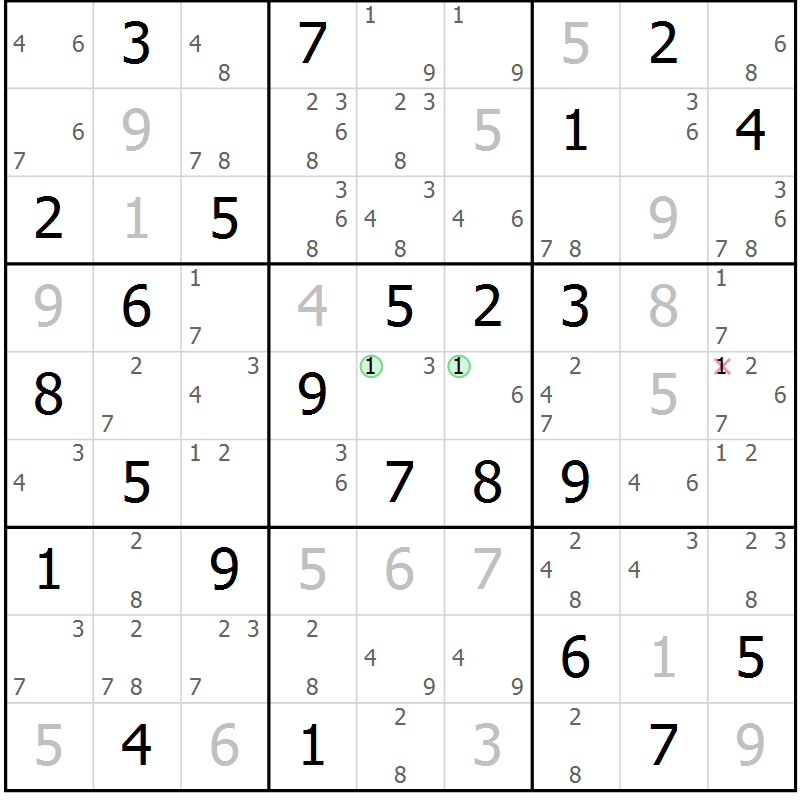 Position des candidats pour la solution de la Gr 70 page 73 du magazine de sudoku Virtuose n° 108