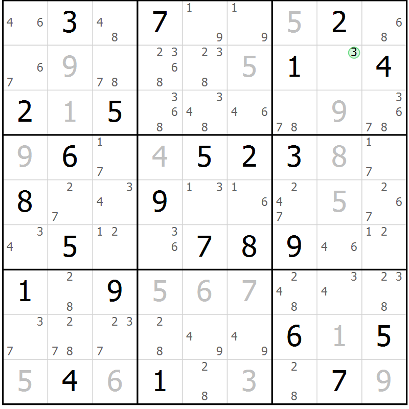 Position des candidats pour la solution de la Gr 70 page 73 du magazine de sudoku Virtuose n° 108