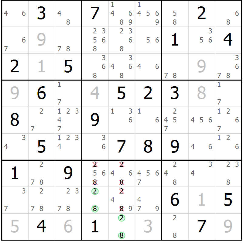 Position des candidats pour la solution de la Gr 70 page 73 du magazine de sudoku Virtuose n° 108
