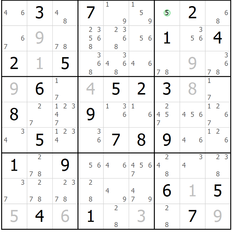 Position des candidats pour la solution de la Gr 70 page 73 du magazine de sudoku Virtuose n° 108
