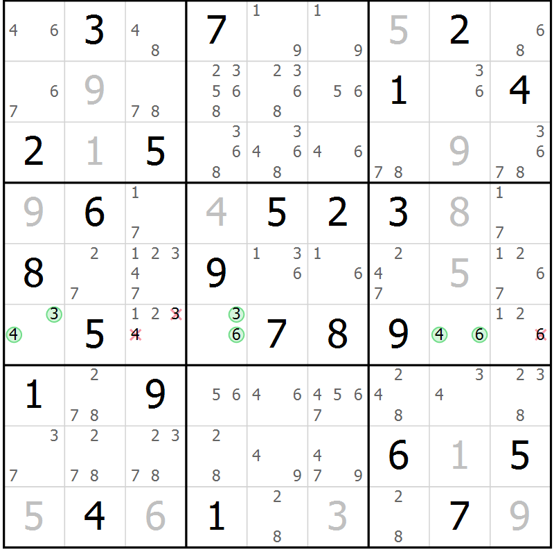 Position des candidats pour la solution de la Gr 70 page 73 du magazine de sudoku Virtuose n° 108