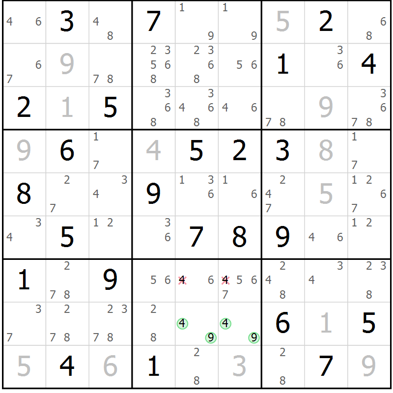 Position des candidats pour la solution de la Gr 70 page 73 du magazine de sudoku Virtuose n° 108