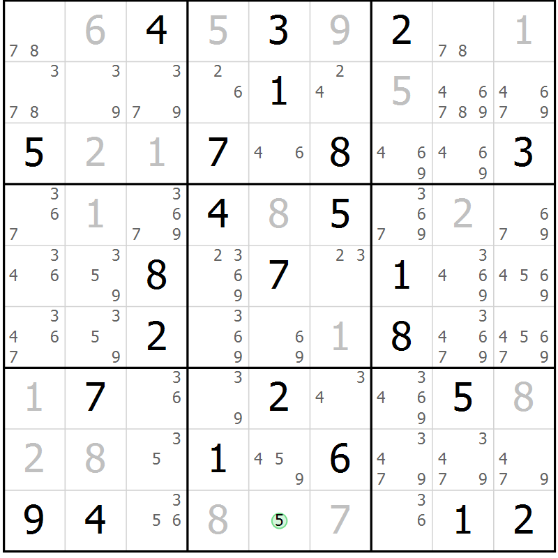 Position des candidats pour la solution de la Gr 71 page 74 du magazine de sudoku Virtuose n° 108