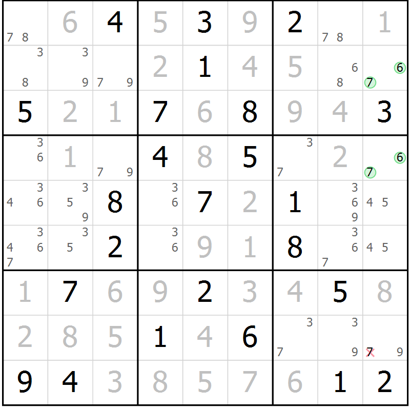 Position des candidats pour la solution de la Gr 71 page 74 du magazine de sudoku Virtuose n° 108