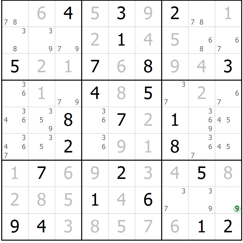 Position des candidats pour la solution de la Gr 71 page 74 du magazine de sudoku Virtuose n° 108