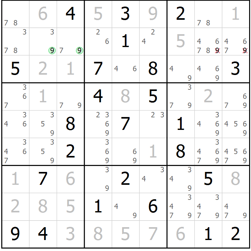 Position des candidats pour la solution de la Gr 71 page 74 du magazine de sudoku Virtuose n° 108