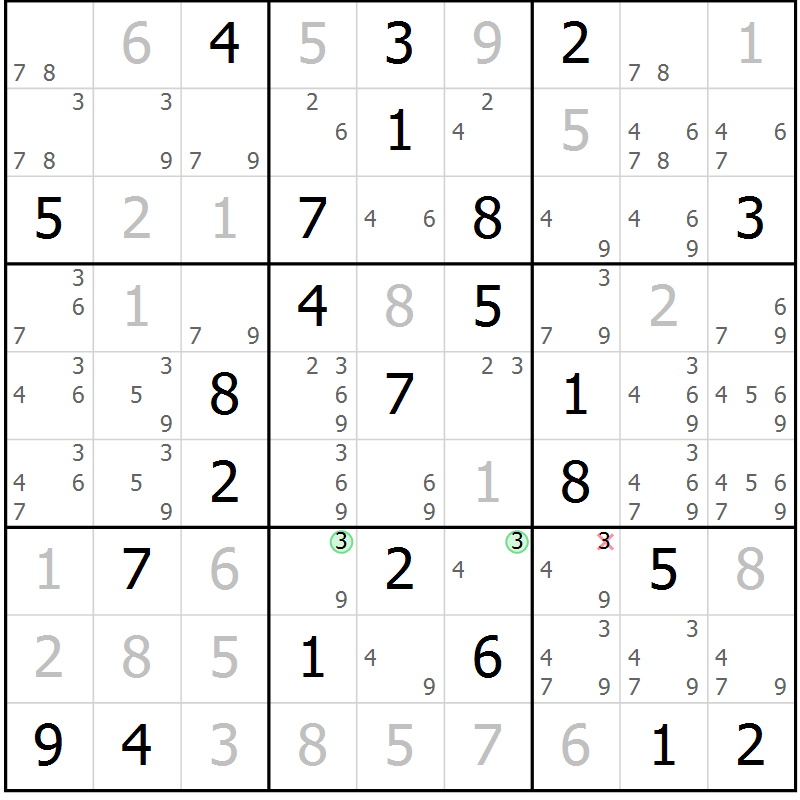 Position des candidats pour la solution de la Gr 71 page 74 du magazine de sudoku Virtuose n° 108