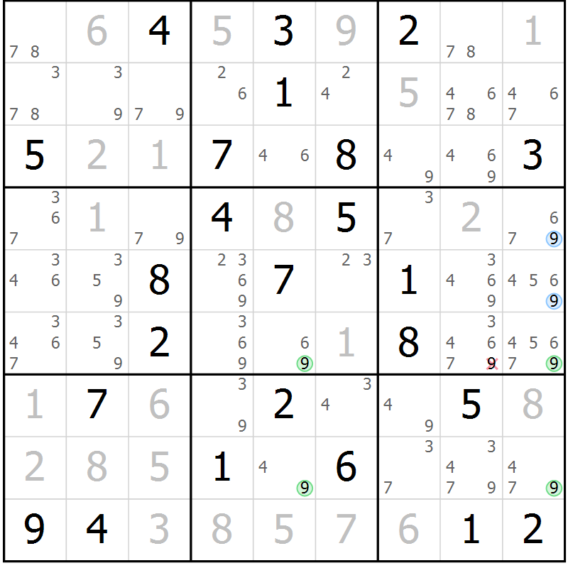 Position des candidats pour la solution de la Gr 71 page 74 du magazine de sudoku Virtuose n° 108
