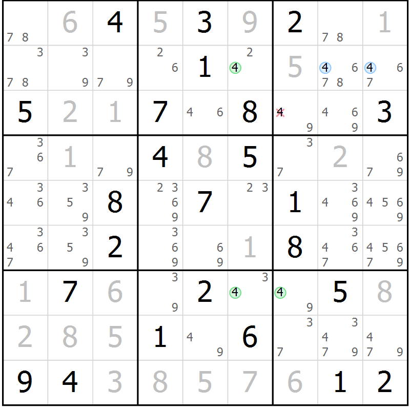 Position des candidats pour la solution de la Gr 71 page 74 du magazine de sudoku Virtuose n° 108
