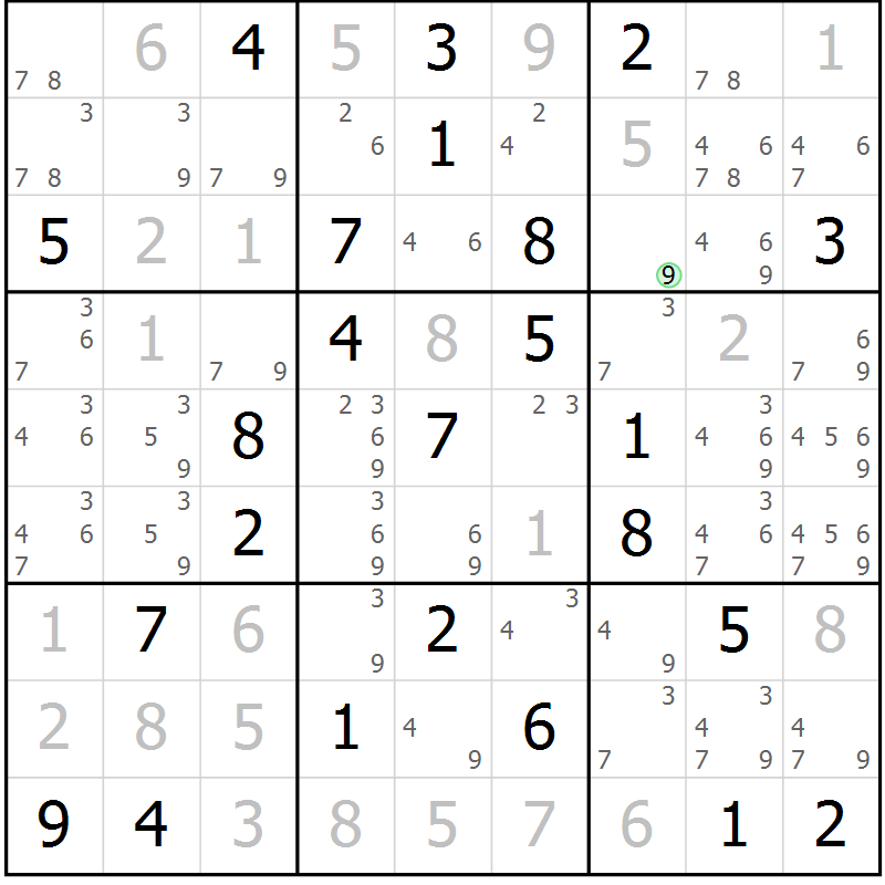 Position des candidats pour la solution de la Gr 71 page 74 du magazine de sudoku Virtuose n° 108