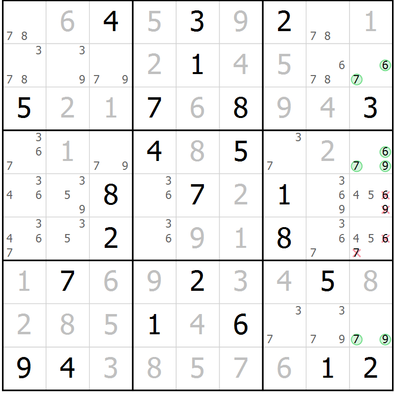 Position des candidats pour la solution de la Gr 71 page 74 du magazine de sudoku Virtuose n° 108