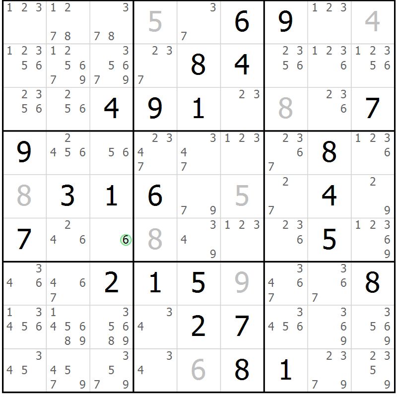 Position des candidats pour la solution de la Gr 72 page 75 du magazine de sudoku Virtuose n° 108