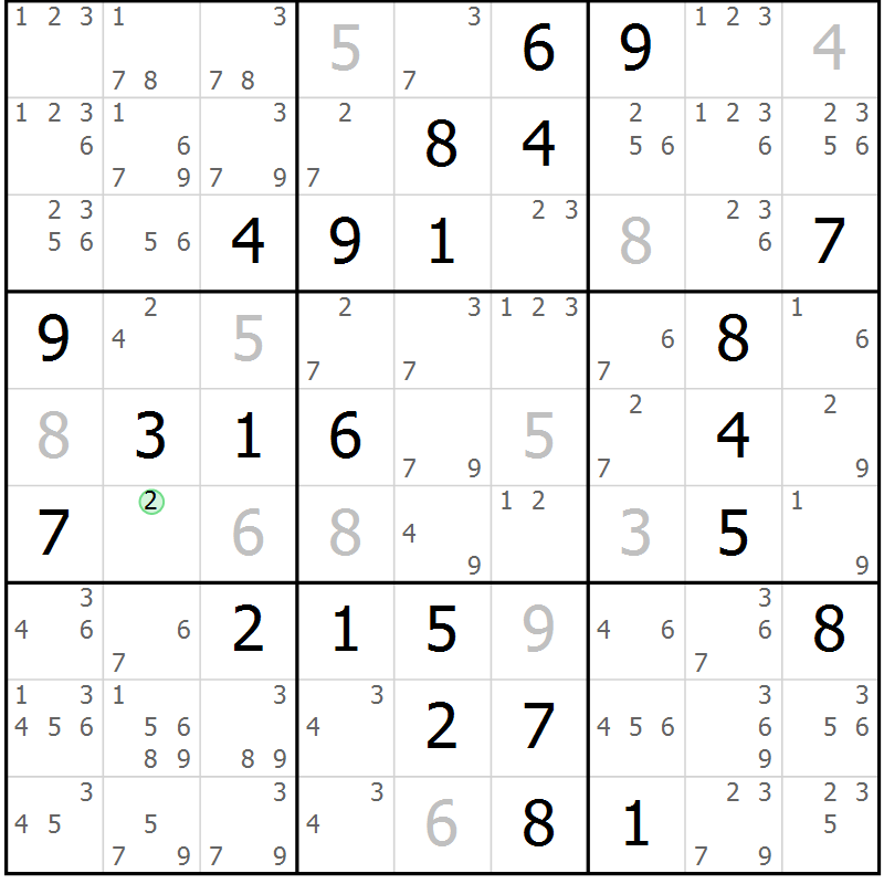 Position des candidats pour la solution de la Gr 72 page 75 du magazine de sudoku Virtuose n° 108