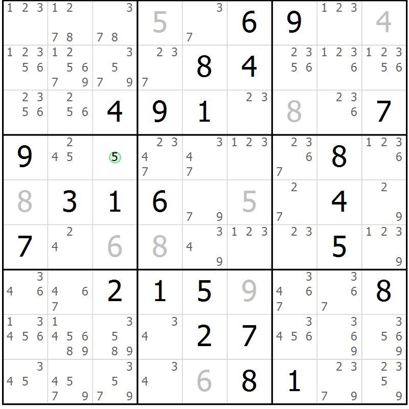 Position des candidats pour la solution de la Gr 72 page 75 du magazine de sudoku Virtuose n° 108