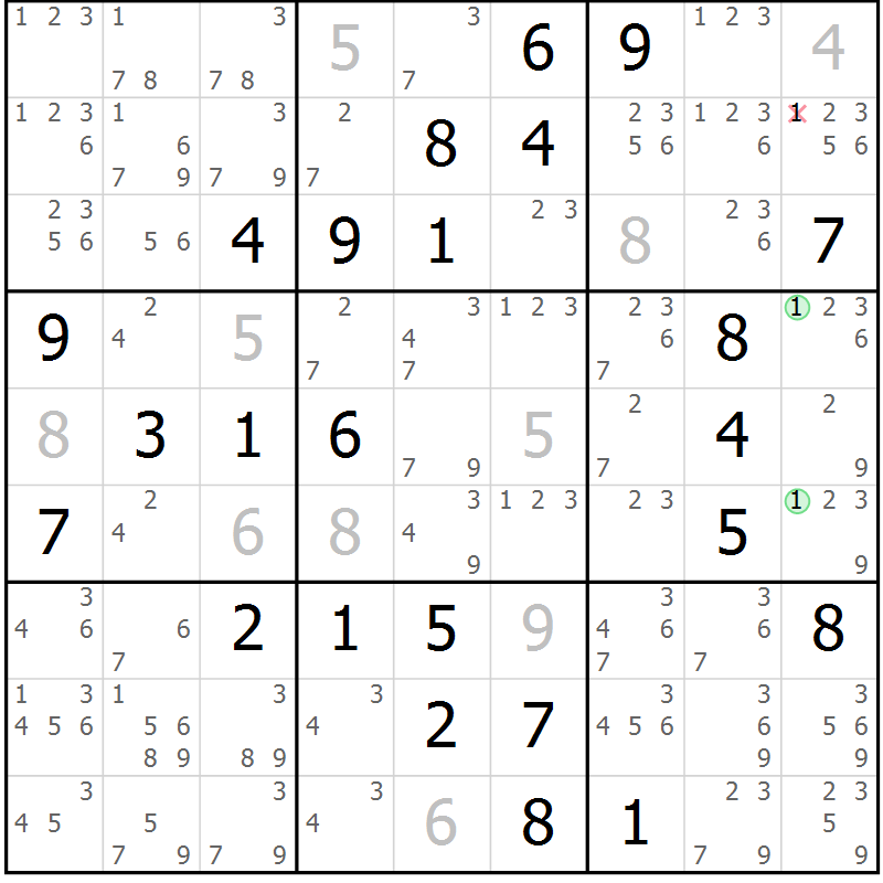 Position des candidats pour la solution de la Gr 72 page 75 du magazine de sudoku Virtuose n° 108