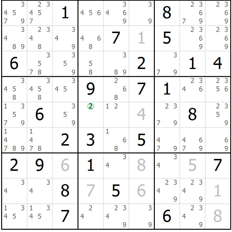 Position des candidats pour la solution de la Gr 73 page 76 du magazine de sudoku Virtuose n° 108