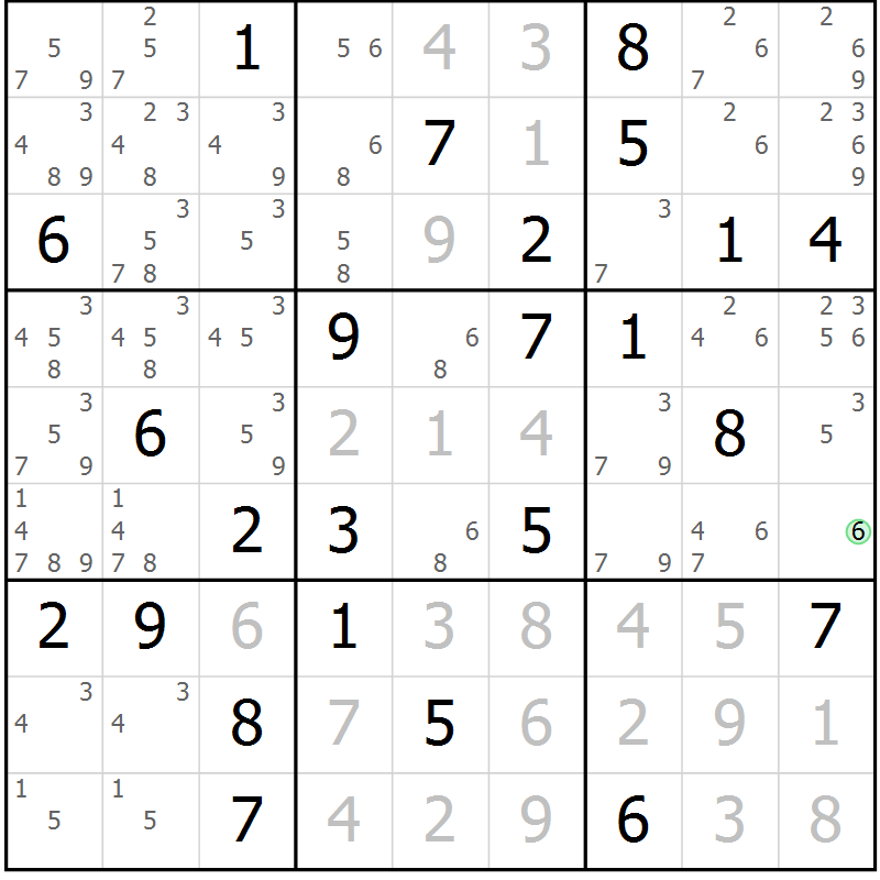 Position des candidats pour la solution de la Gr 73 page 76 du magazine de sudoku Virtuose n° 108