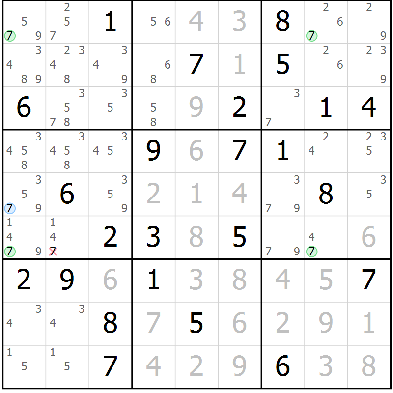 Position des candidats pour la solution de la Gr 73 page 76 du magazine de sudoku Virtuose n° 108