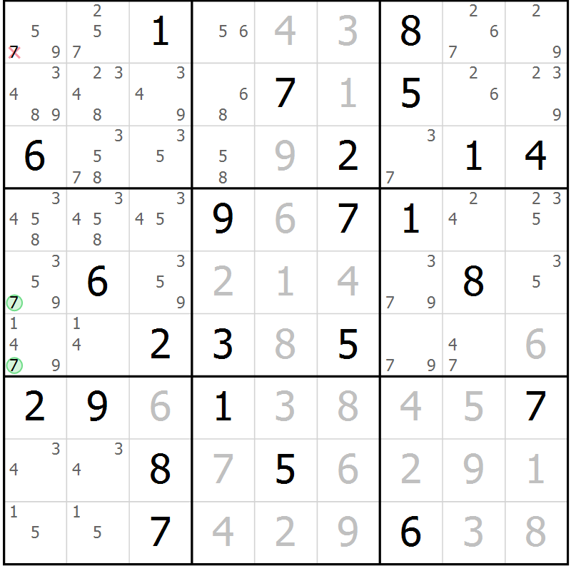 Position des candidats pour la solution de la Gr 73 page 76 du magazine de sudoku Virtuose n° 108