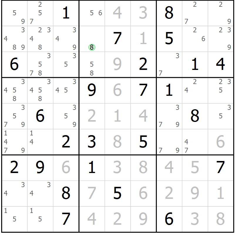 Position des candidats pour la solution de la Gr 73 page 76 du magazine de sudoku Virtuose n° 108
