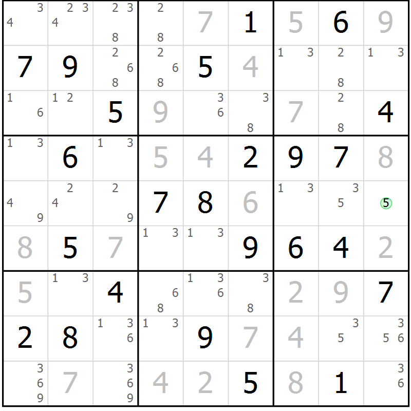 Position des candidats pour la solution de la Gr 74 page 77 du magazine de sudoku Virtuose n° 108