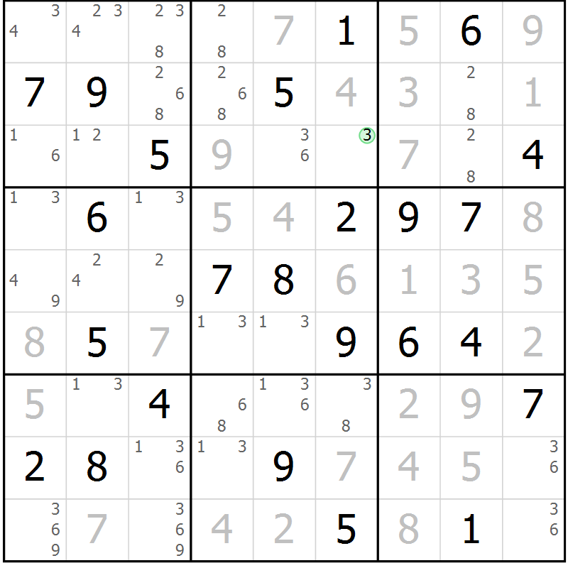 Position des candidats pour la solution de la Gr 74 page 77 du magazine de sudoku Virtuose n° 108
