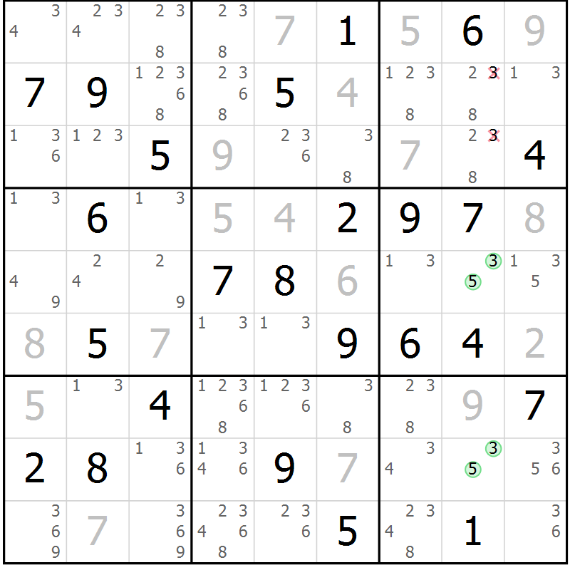 Position des candidats pour la solution de la Gr 74 page 77 du magazine de sudoku Virtuose n° 108