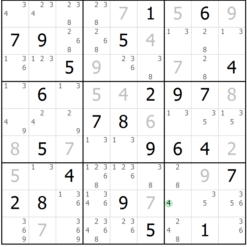 Position des candidats pour la solution de la Gr 74 page 77 du magazine de sudoku Virtuose n° 108