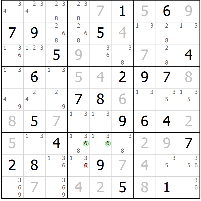 Position des candidats pour la solution de la Gr 74 page 77 du magazine de sudoku Virtuose n° 108