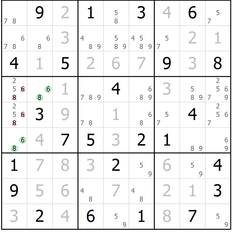 Position des candidats pour la solution de la Gr 75 page 78 du magazine de sudoku Virtuose n° 108