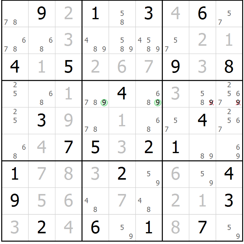 Position des candidats pour la solution de la Gr 75 page 78 du magazine de sudoku Virtuose n° 108