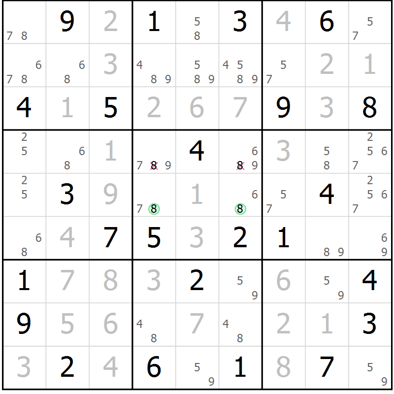 Position des candidats pour la solution de la Gr 75 page 78 du magazine de sudoku Virtuose n° 108