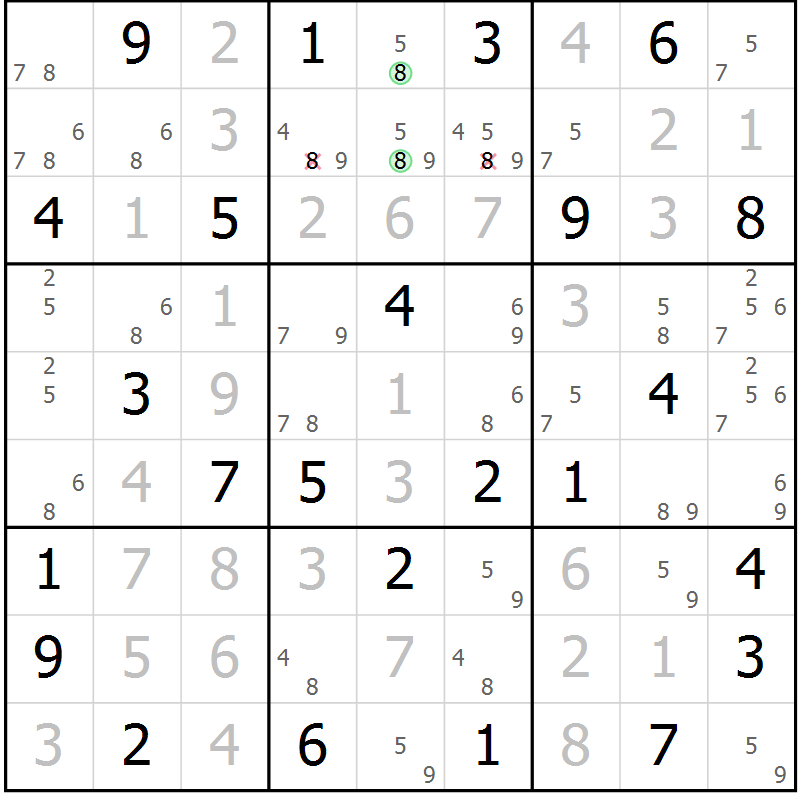 Position des candidats pour la solution de la Gr 75 page 78 du magazine de sudoku Virtuose n° 108